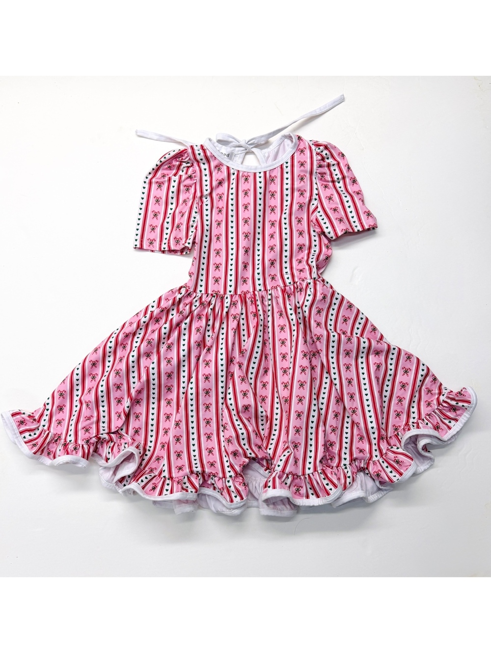 Girlhood Pink Candy Cane Striped Flare Dress Christmas Holiday Twirl